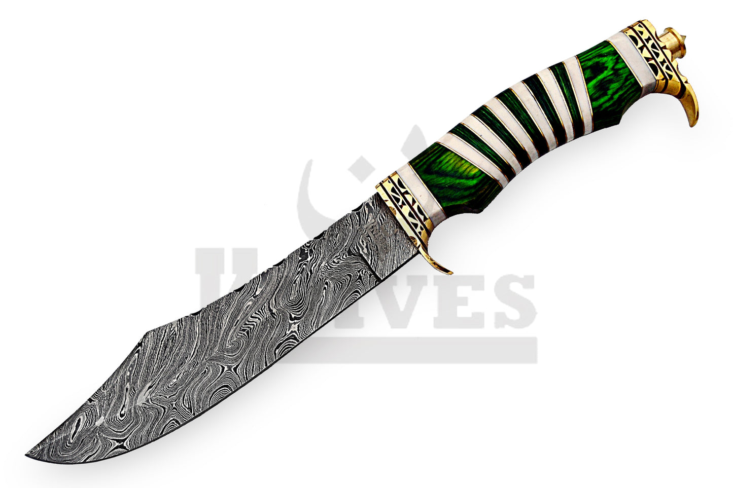 Damascus Steel Shamshir Bowie with Green Pakka Wood Handle