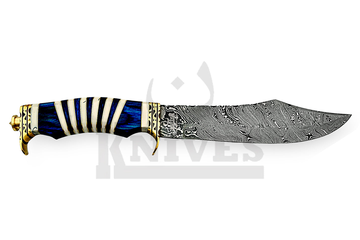 Damascus Steel Shamshir bowie with Blue Pakka Wood handle