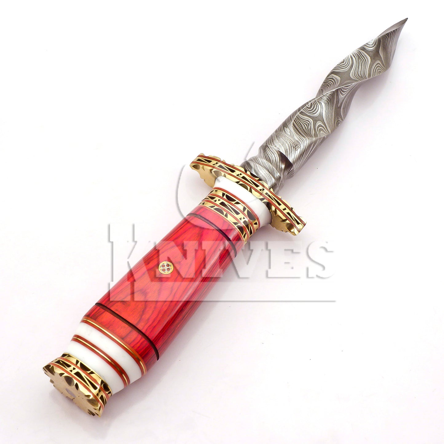 Damascus Steel Kris Dagger with Red Pakka Wood Handle