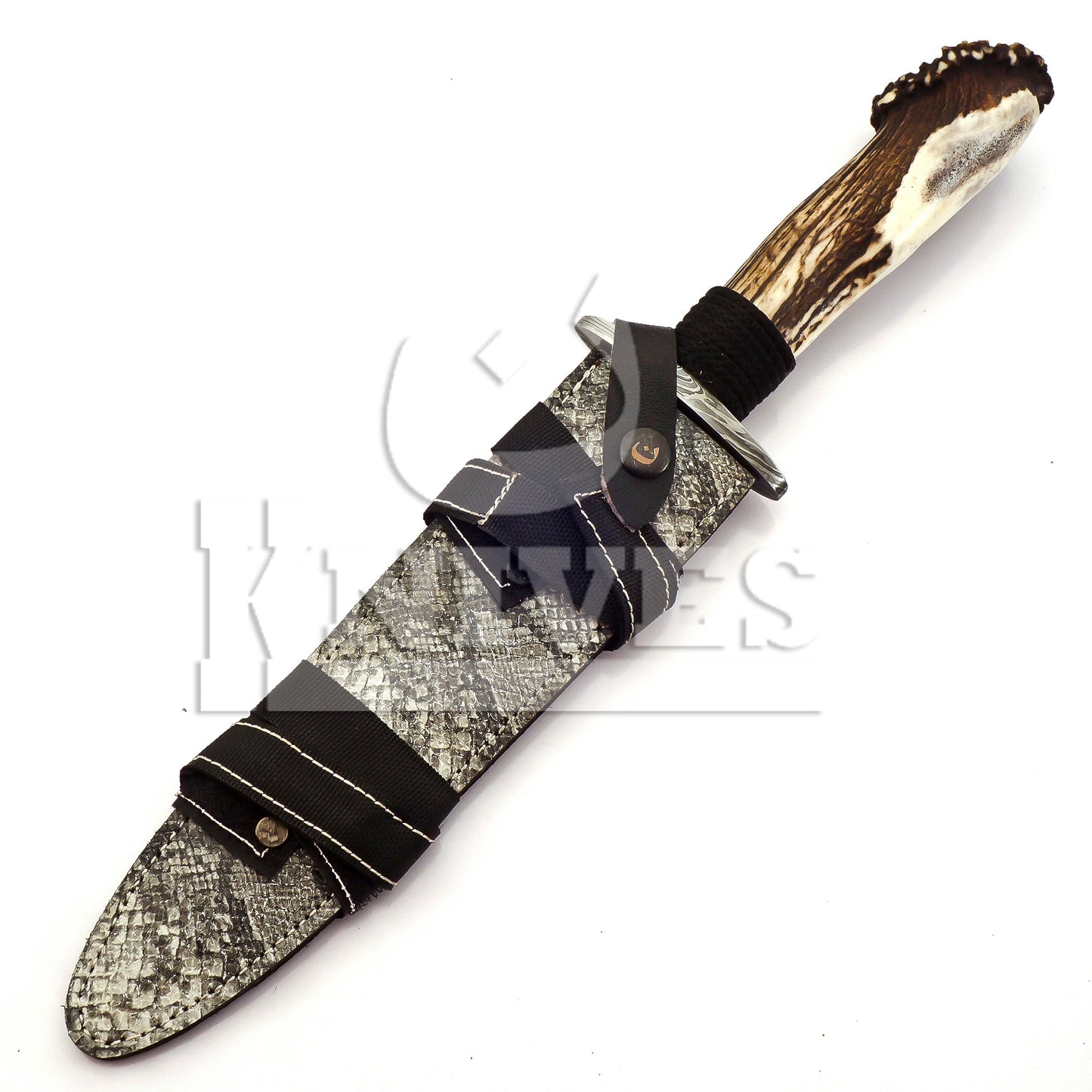 Damascus Steel Wavy Dagger with Stag Horn Handle