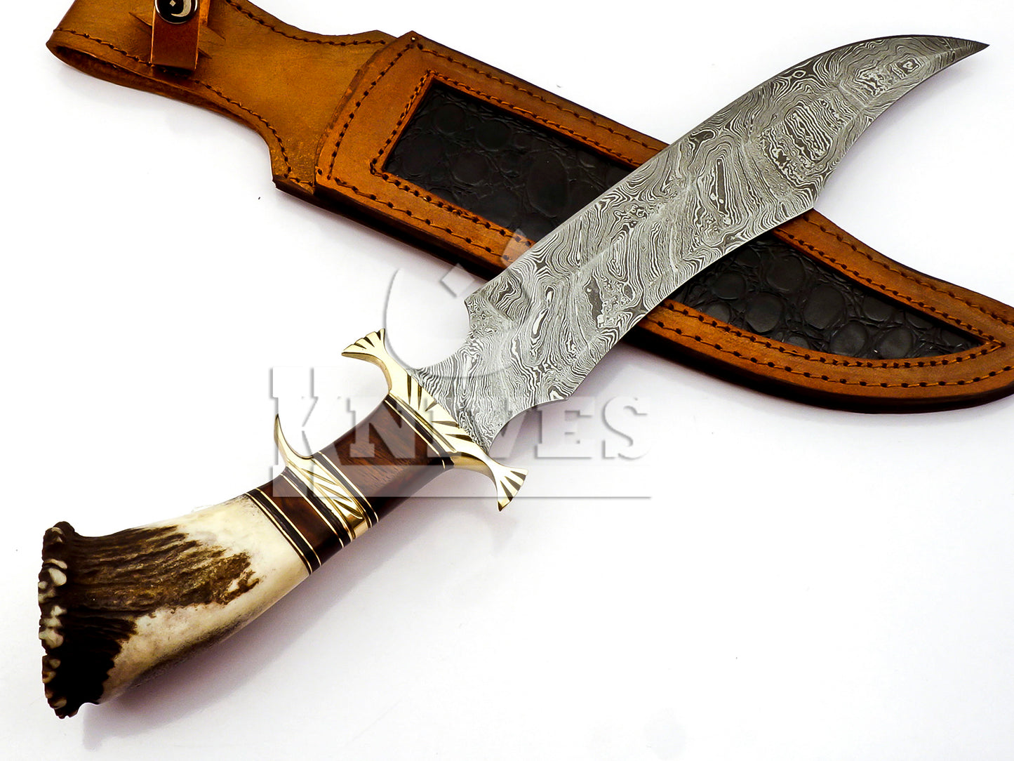 Damascus Steel Bowie with Stag Horn Handle