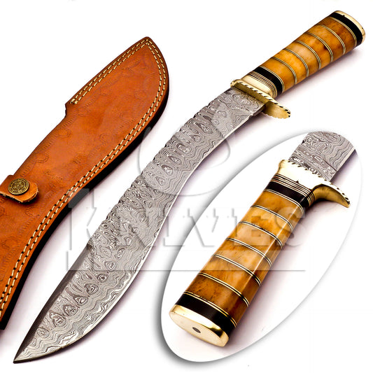 Damascus Steel Kukri knife with wood handle.