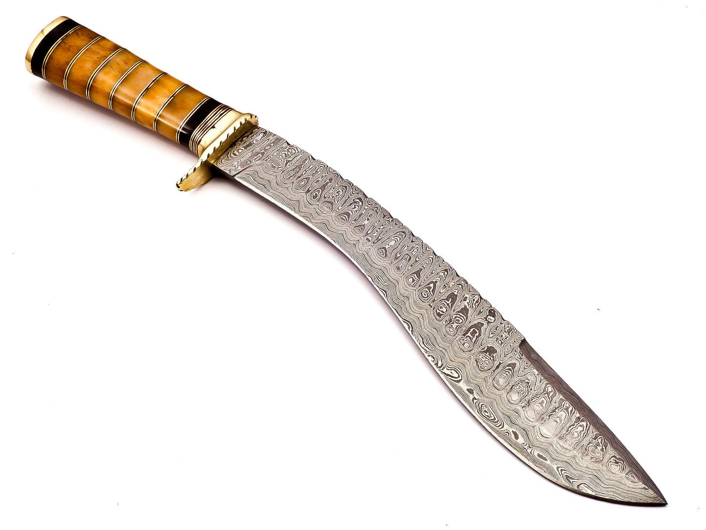 Damascus Steel Kukri knife with wood handle.