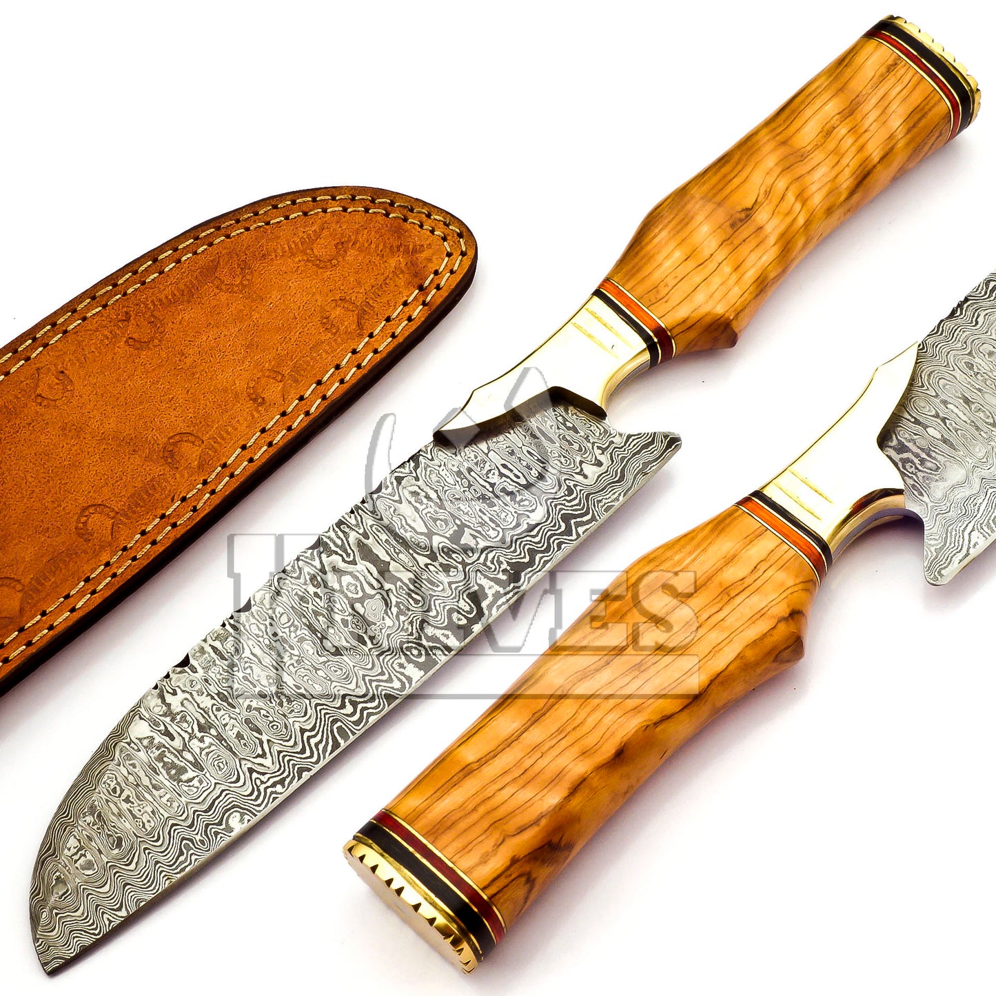 Damascus Steel Chef Knife with Olive Wood Handle