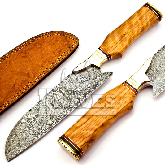Damascus Steel Chef Knife with Olive Wood Handle