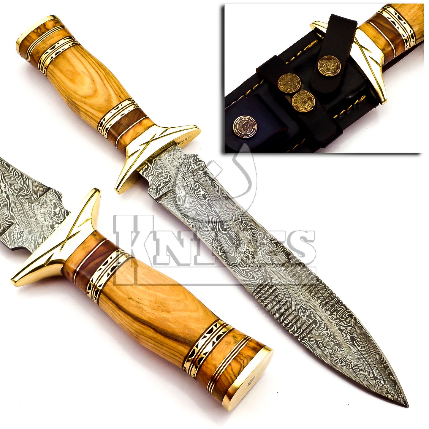 Damascus Steel Dagger with Olive Wood Handle