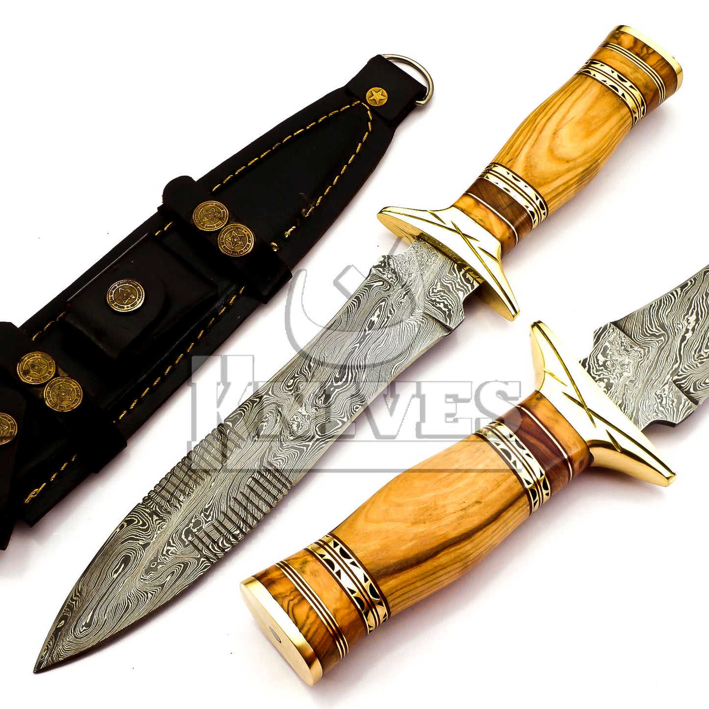 Damascus Steel Dagger with Olive Wood Handle