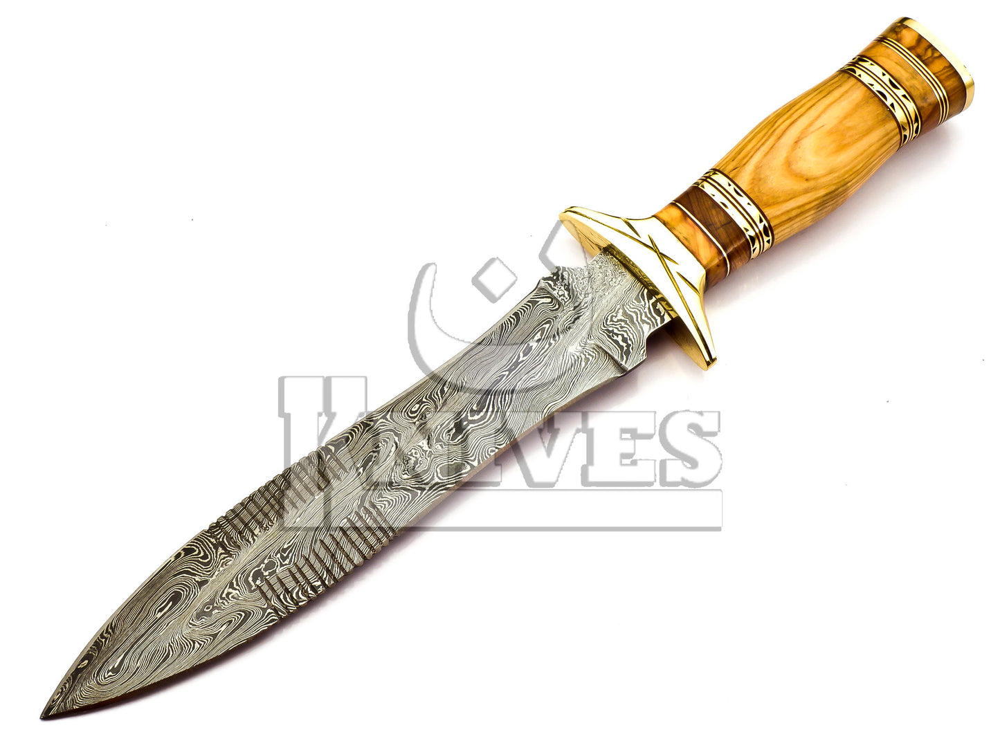 Damascus Steel Dagger with Olive Wood Handle