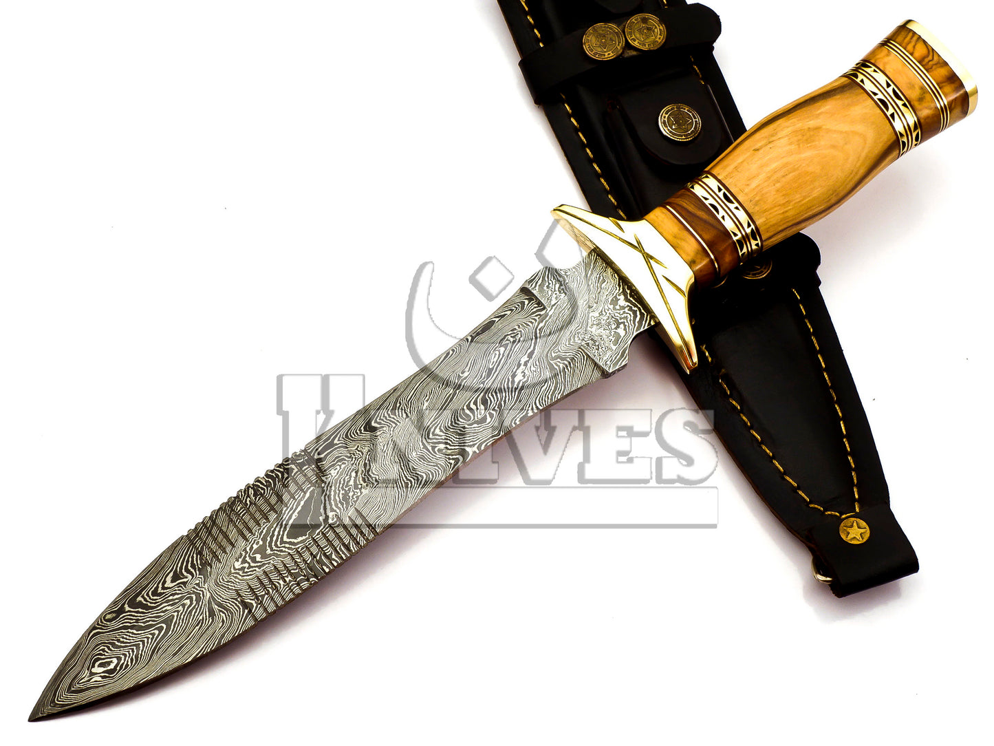 Damascus Steel Dagger with Olive Wood Handle