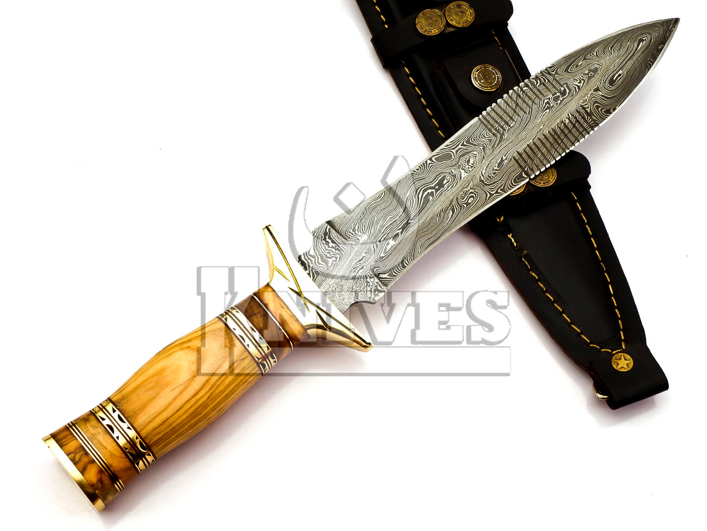 Damascus Steel Dagger with Olive Wood Handle