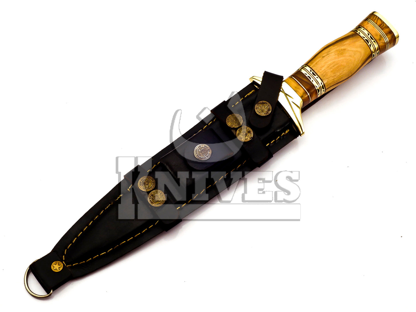 Damascus Steel Dagger with Olive Wood Handle