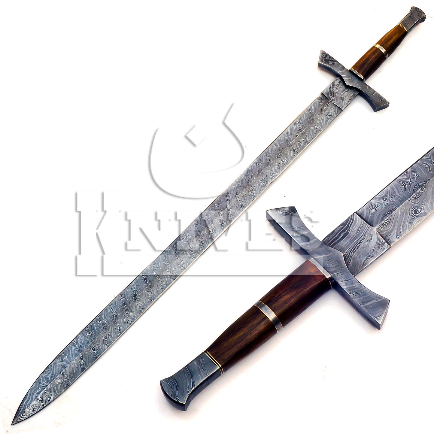 Damascus Steel Viking Sword with wood handle - 32inch