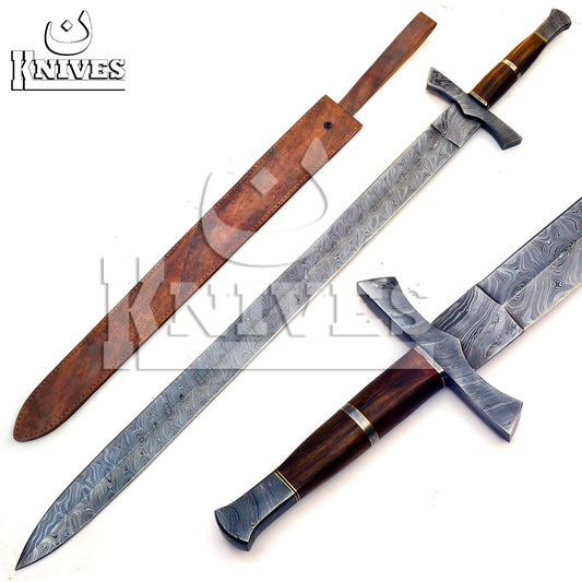 Damascus Steel Viking Sword with wood handle - 32inch