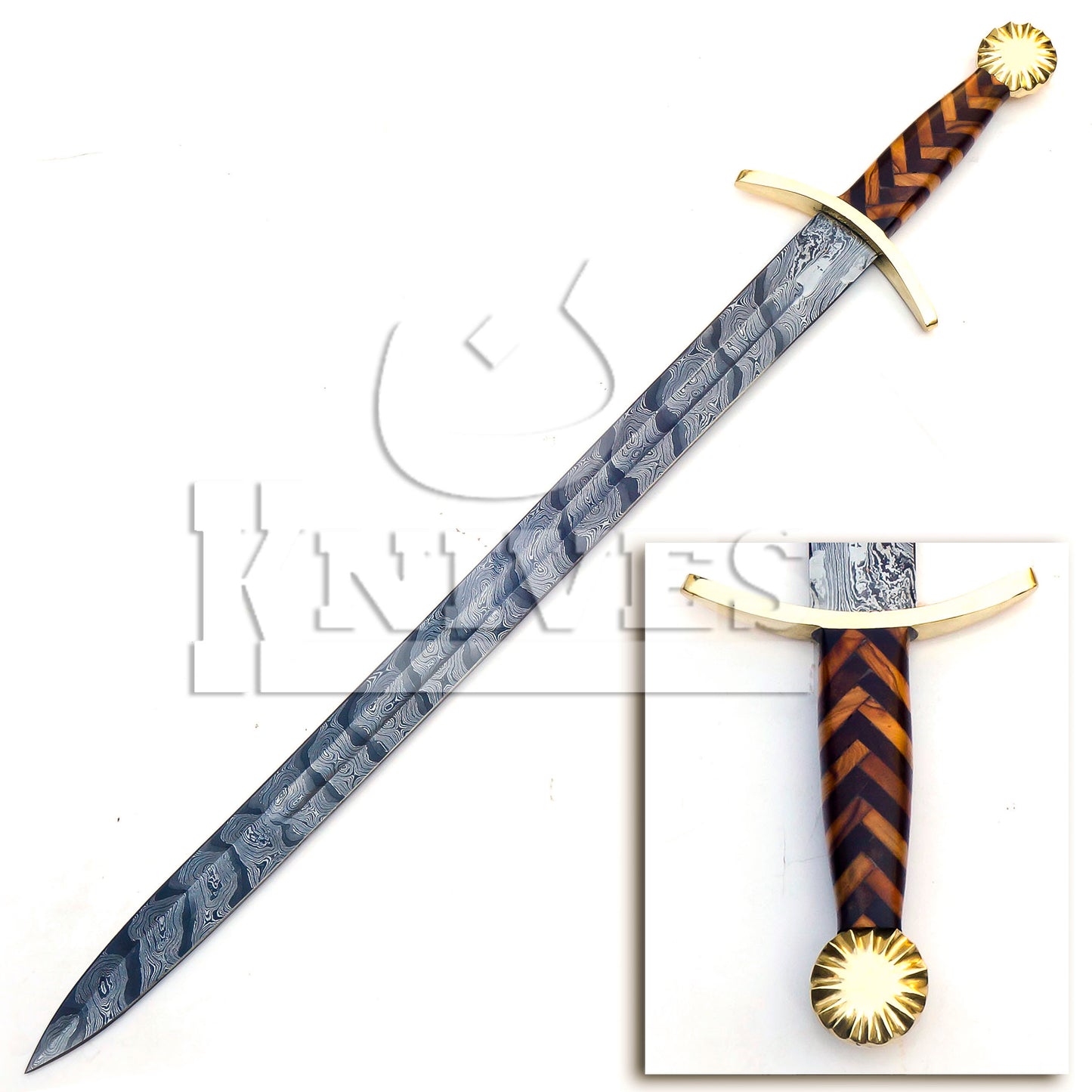 Damascus Steel Viking Sword with Pakka Wood Handle - 32"