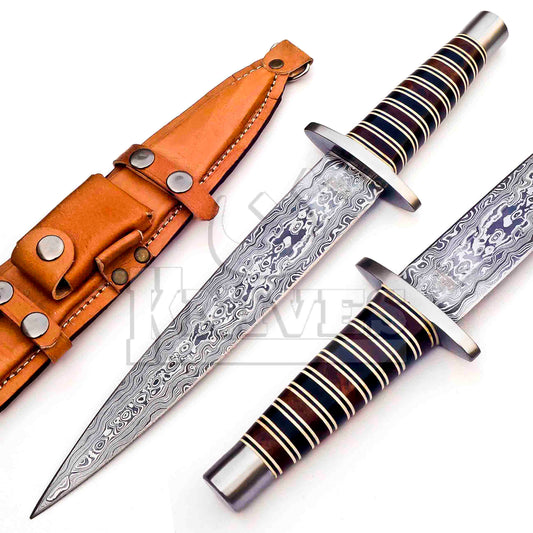 Damascus Steel Dagger with Rose and Olive Wood Handle
