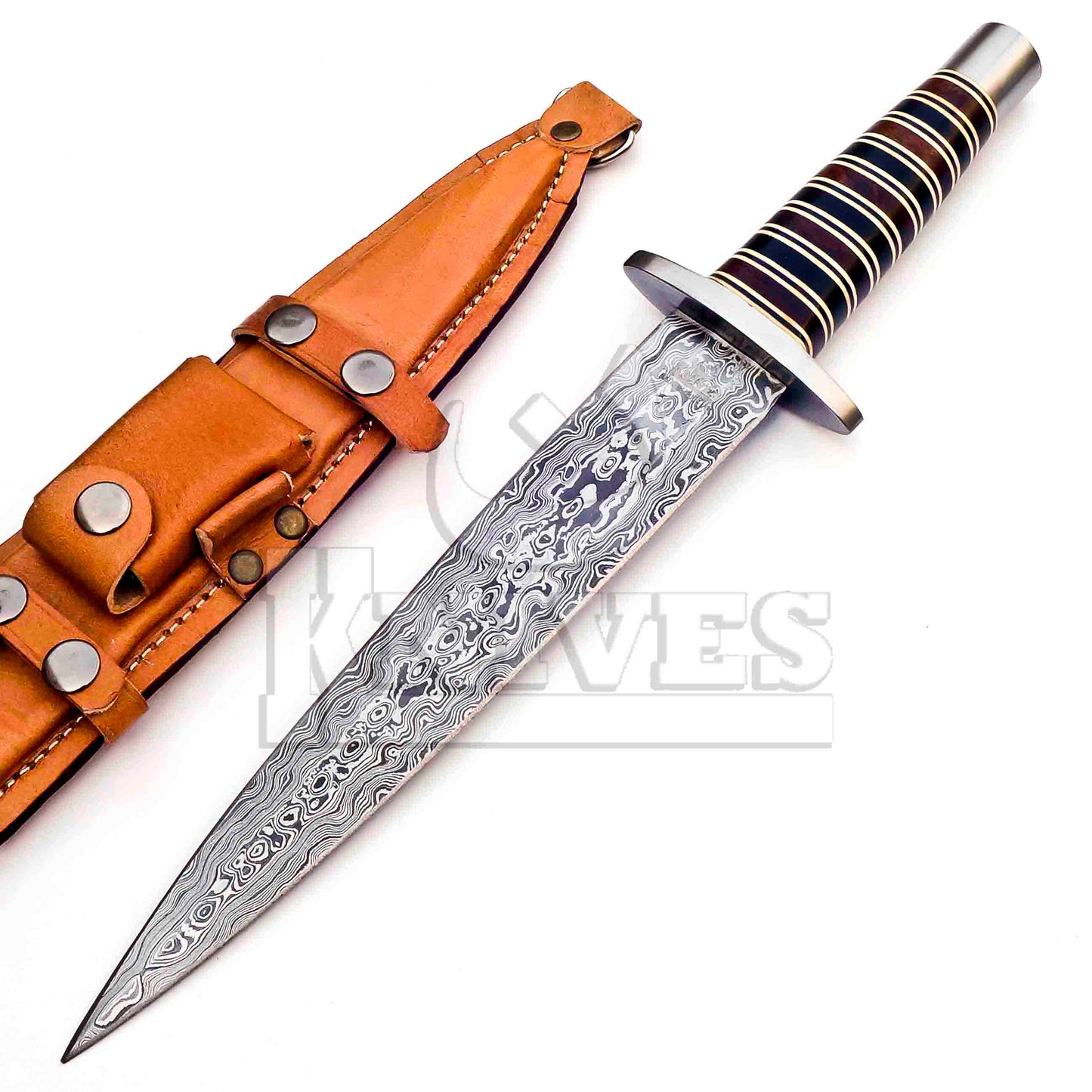 Damascus Steel Dagger with Rose and Olive Wood Handle