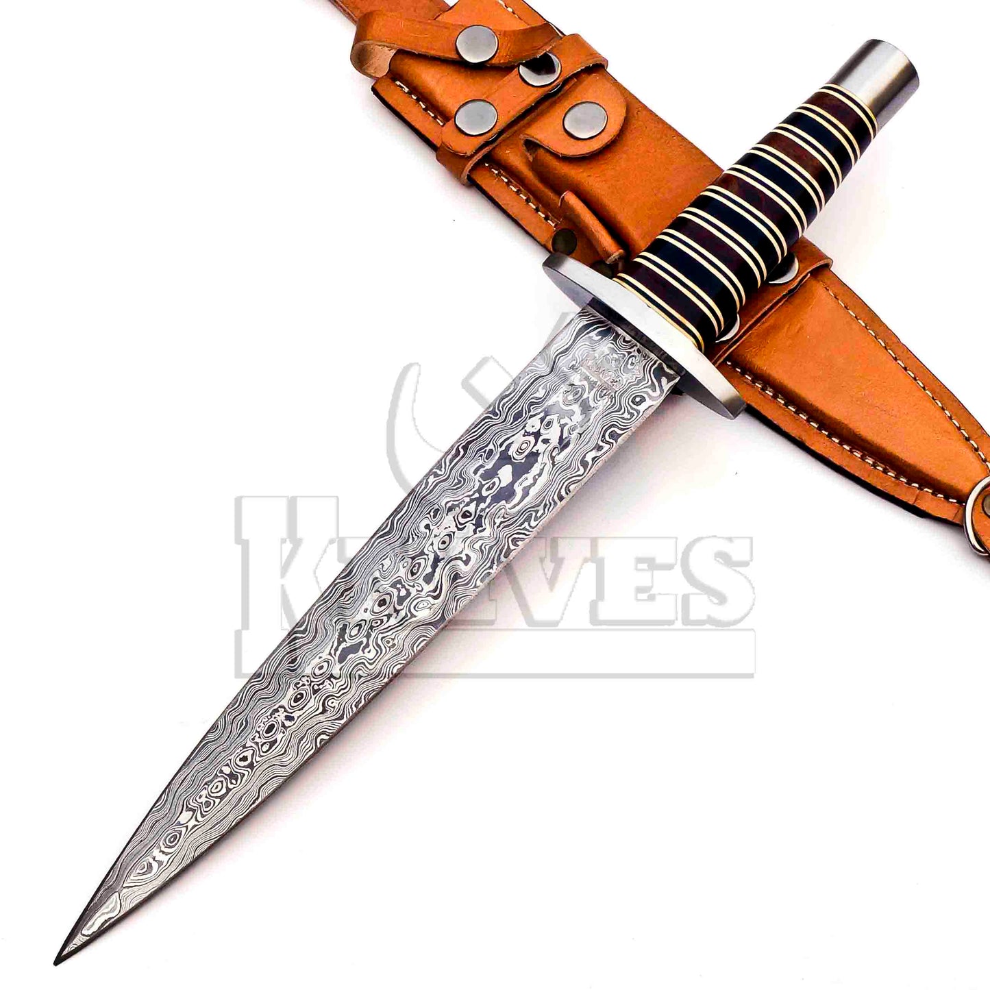 Damascus Steel Dagger with Rose and Olive Wood Handle