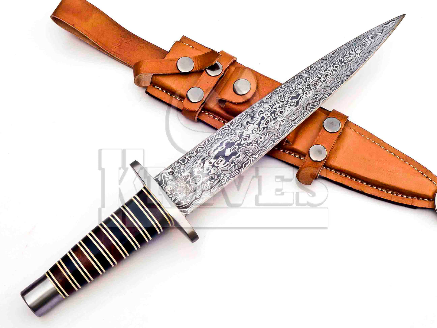 Damascus Steel Dagger with Rose and Olive Wood Handle