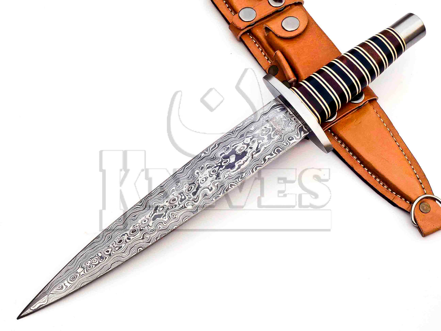 Damascus Steel Dagger with Rose and Olive Wood Handle