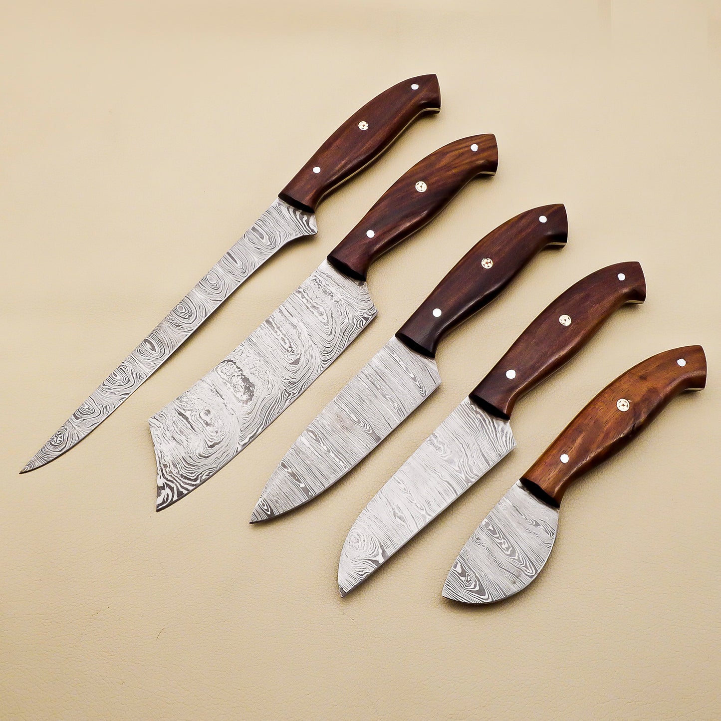 Damascus Steel Kitchen / Chef Knives set with Pakka Wood