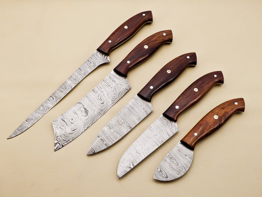 Damascus Steel Kitchen / Chef Knives set with Pakka Wood