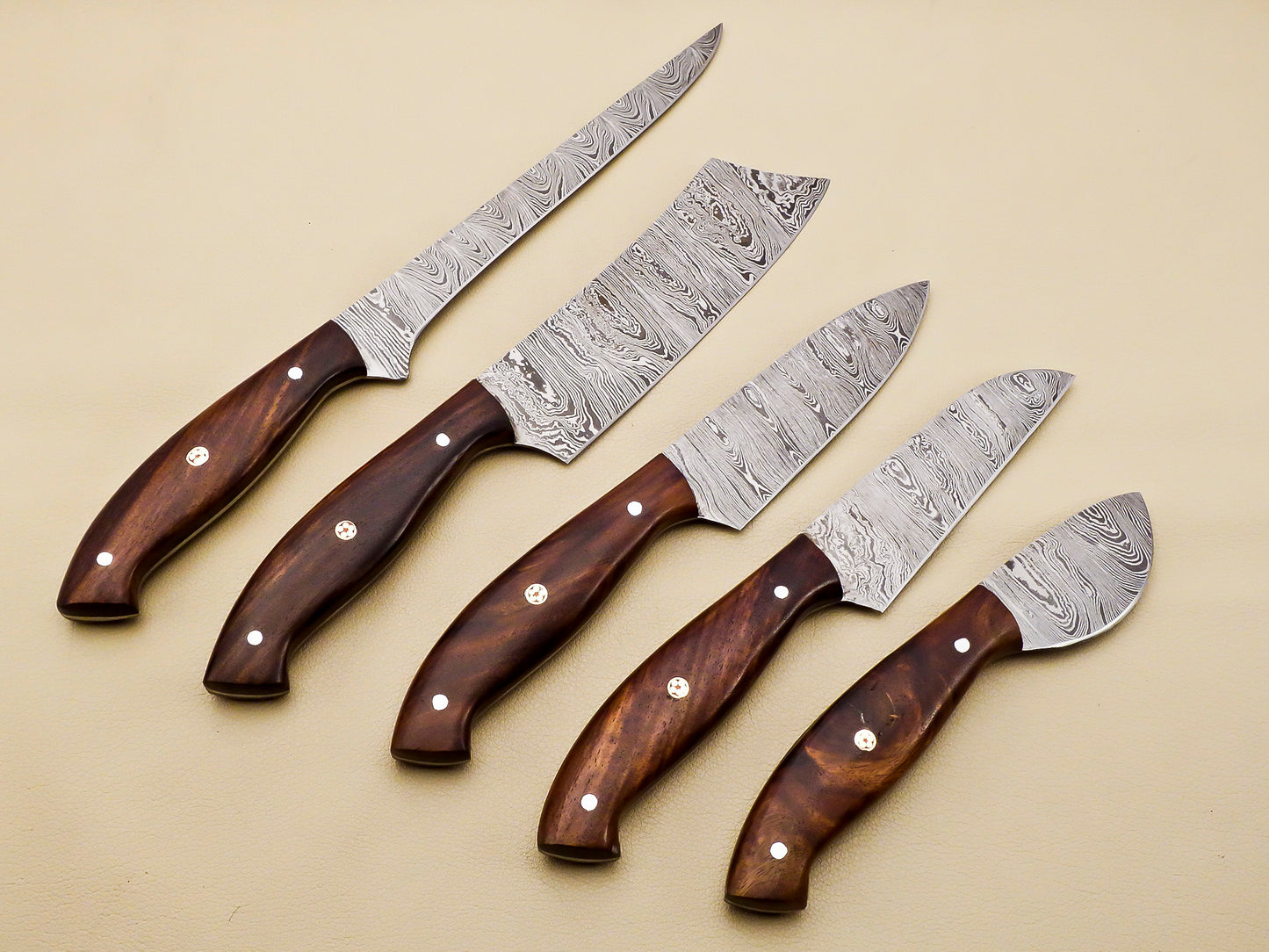 Damascus Steel Kitchen / Chef Knives set with Pakka Wood