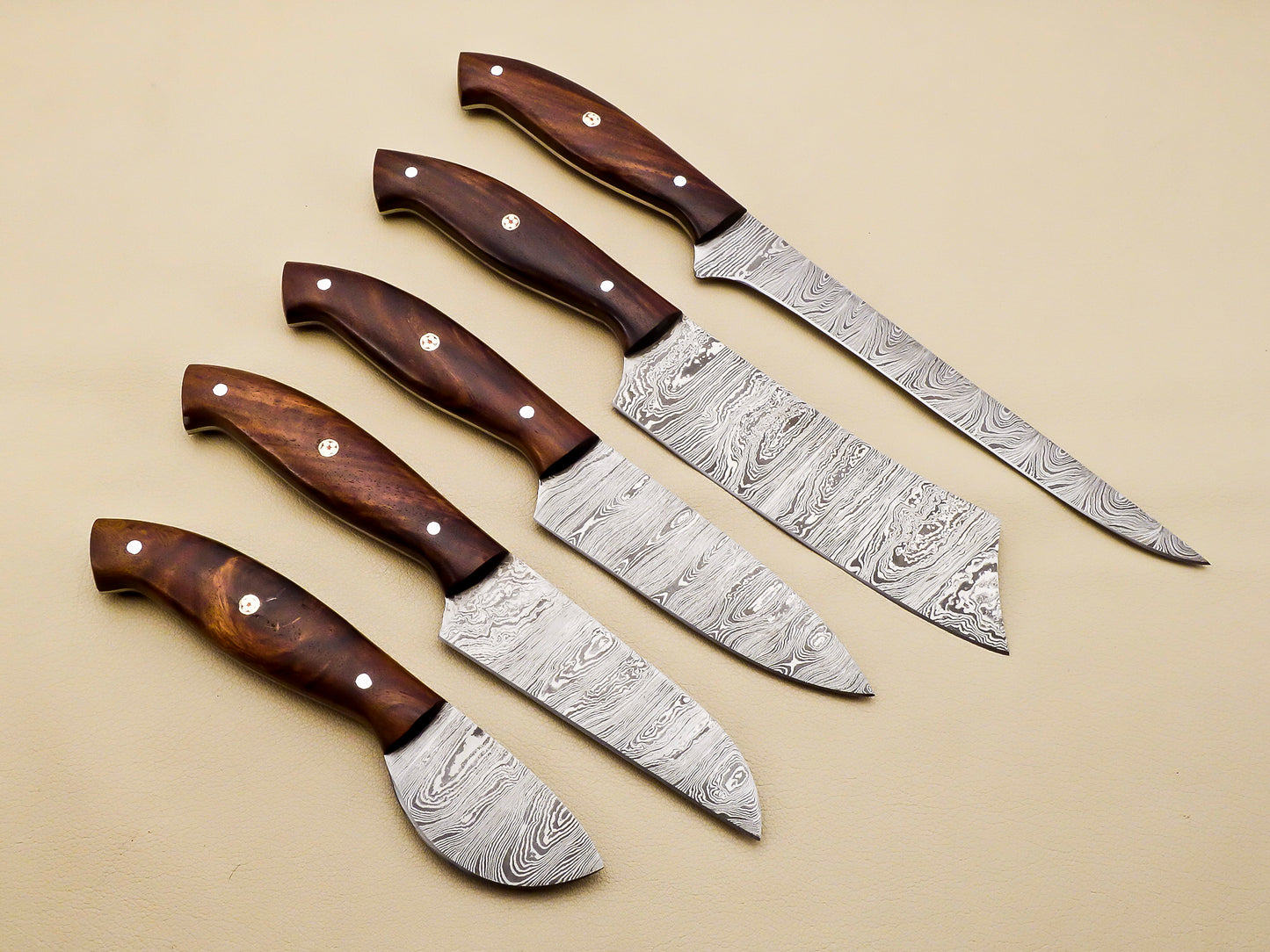 Damascus Steel Kitchen / Chef Knives set with Pakka Wood