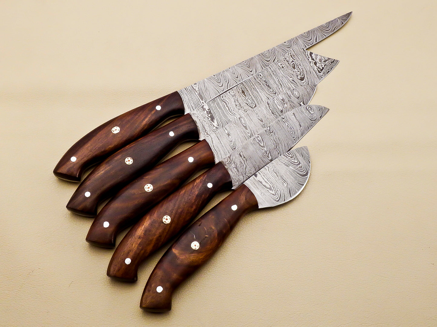 Damascus Steel Kitchen / Chef Knives set with Pakka Wood