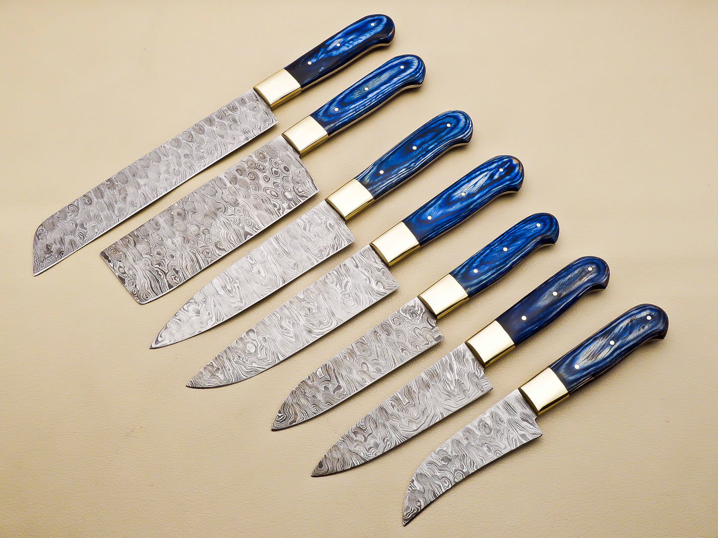 Damascus Steel Kitchen / Chef Knives set with Blue Pakka Wood