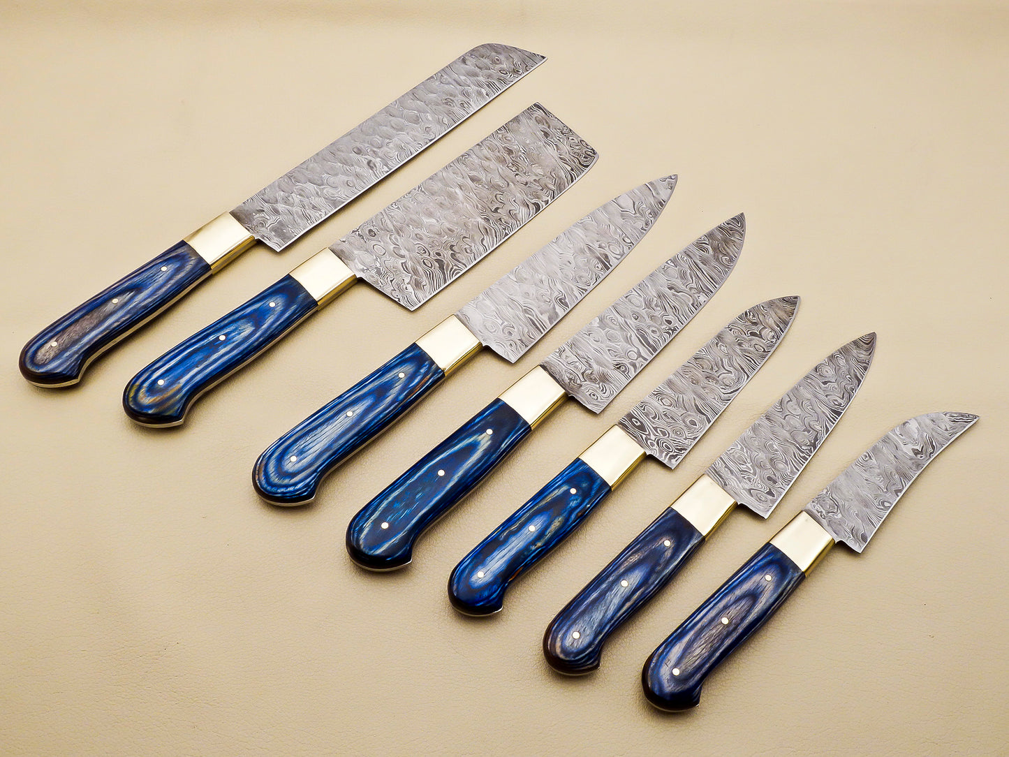 Damascus Steel Kitchen / Chef Knives set with Blue Pakka Wood