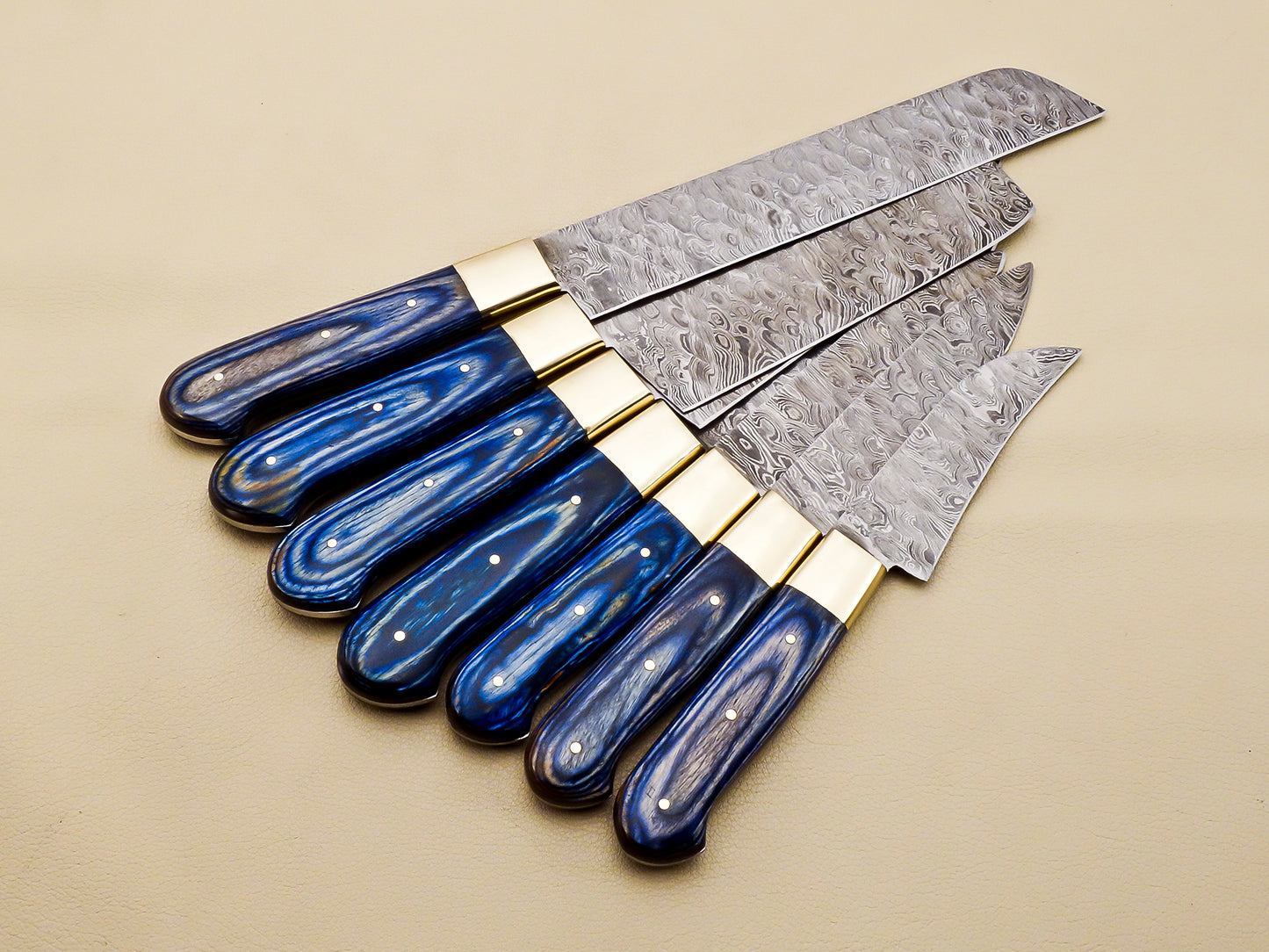 Damascus Steel Kitchen / Chef Knives set with Blue Pakka Wood