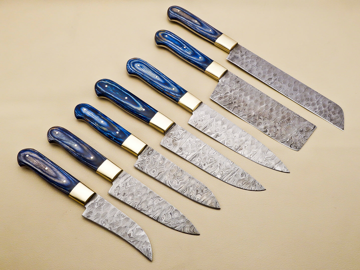 Damascus Steel Kitchen / Chef Knives set with Blue Pakka Wood