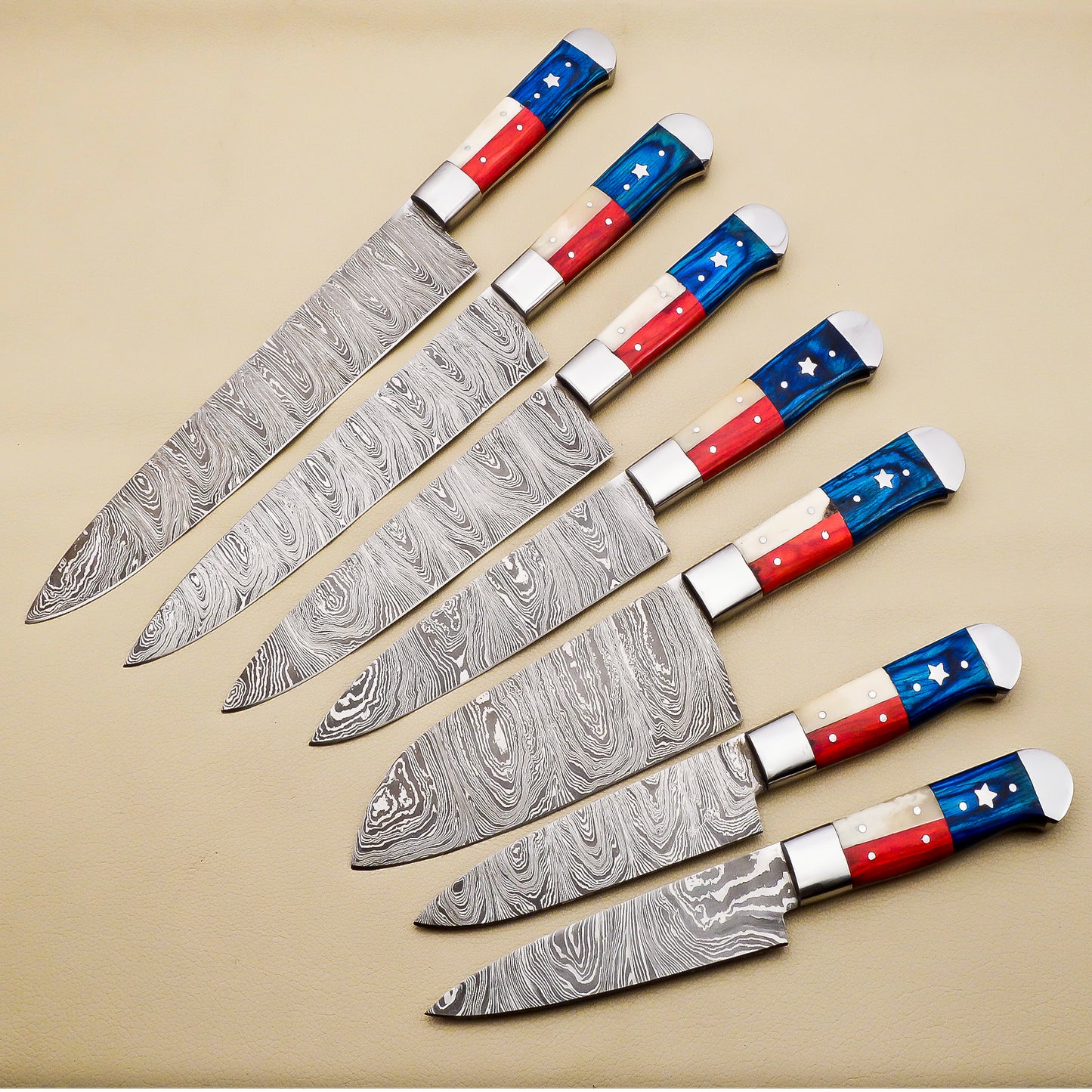 Damascus Steel Kitchen / Chef Knives set with Pakka Wood Handle