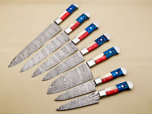 Damascus Steel Kitchen / Chef Knives set with Pakka Wood Handle