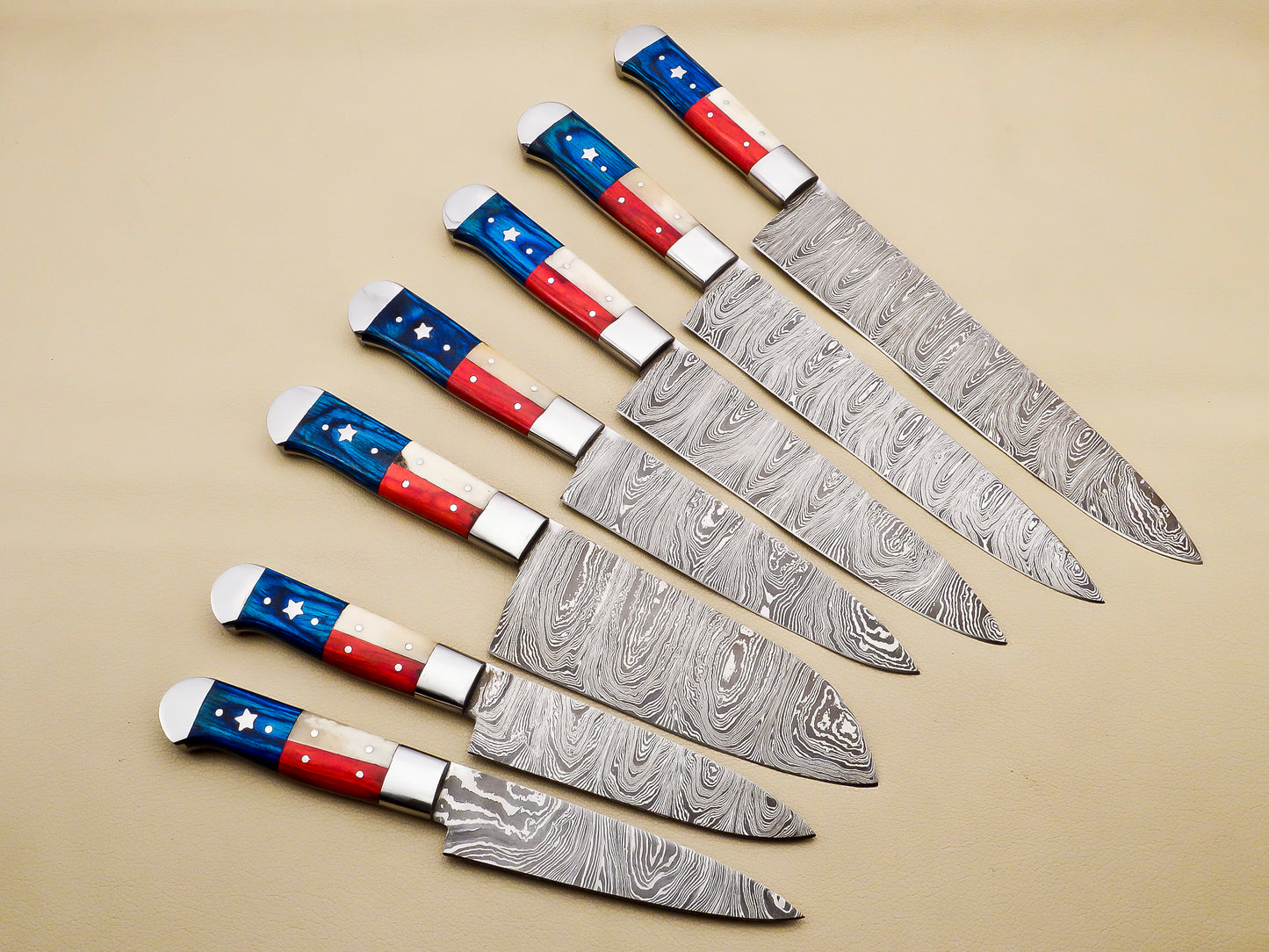 Damascus Steel Kitchen / Chef Knives set with Pakka Wood Handle