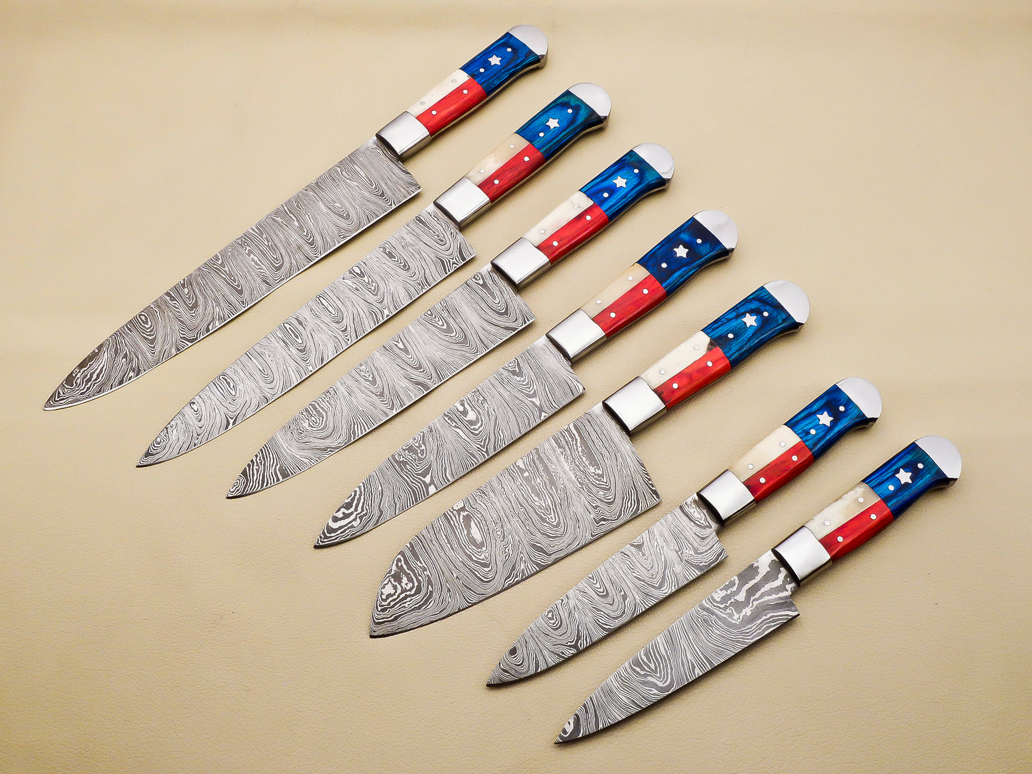 Damascus Steel Kitchen / Chef Knives set with Pakka Wood Handle