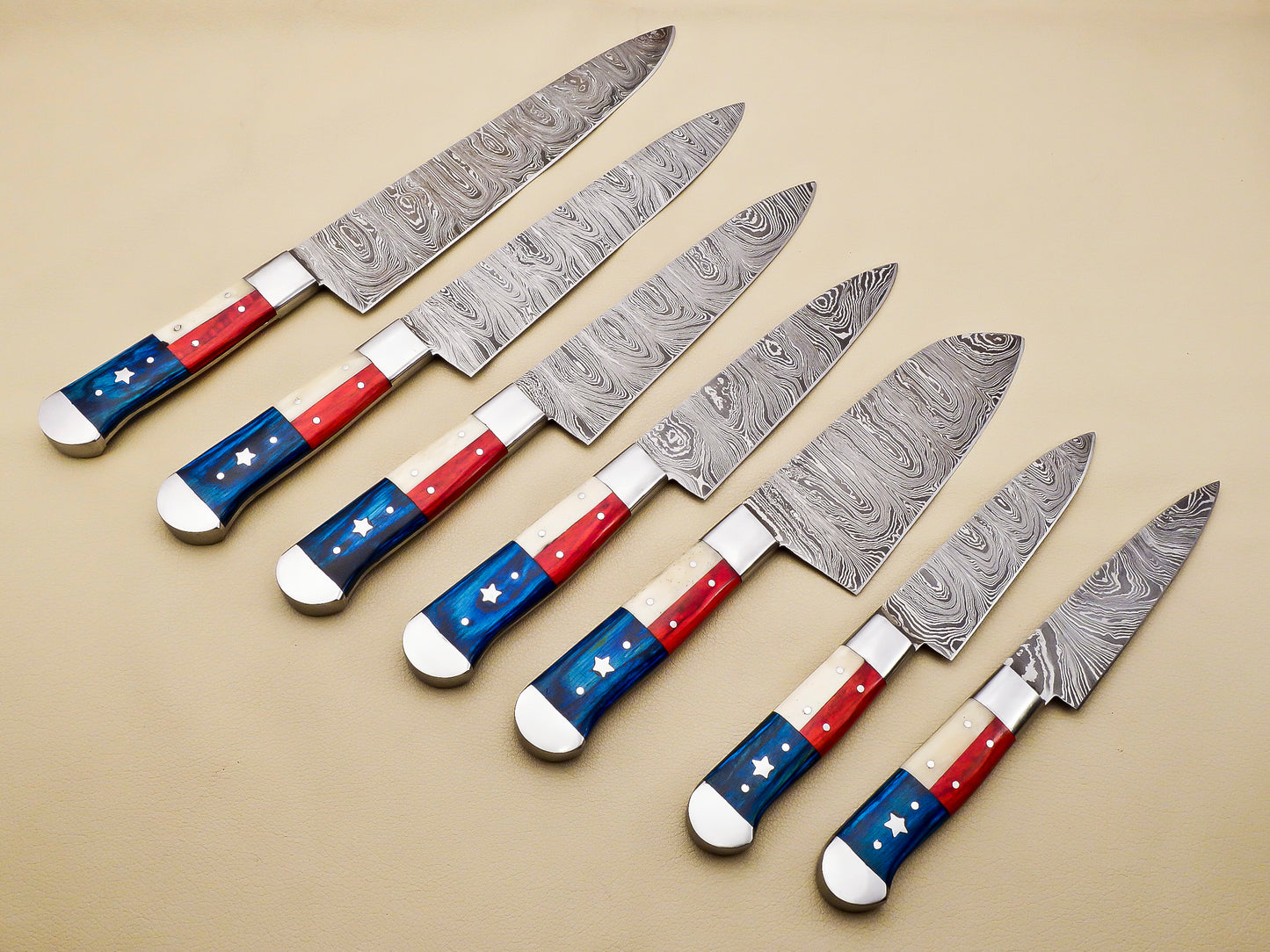 Damascus Steel Kitchen / Chef Knives set with Pakka Wood Handle