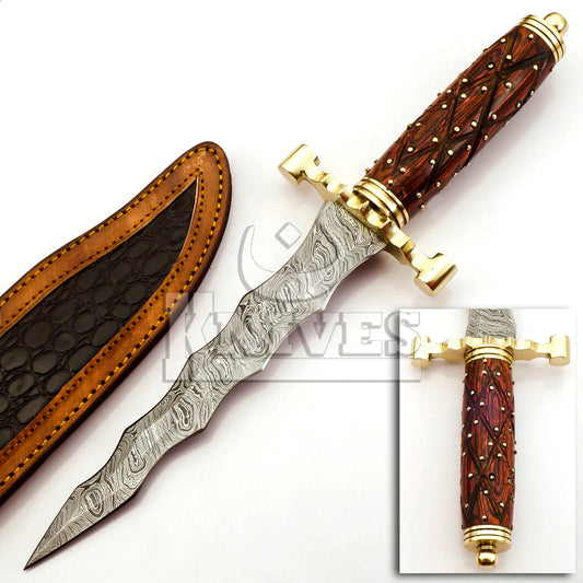 Damascus Steel Dagger with Wood with Aluminium Bolsters Handle