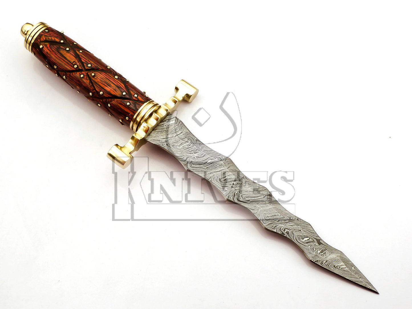 Damascus Steel Dagger with Wood with Aluminium Bolsters Handle