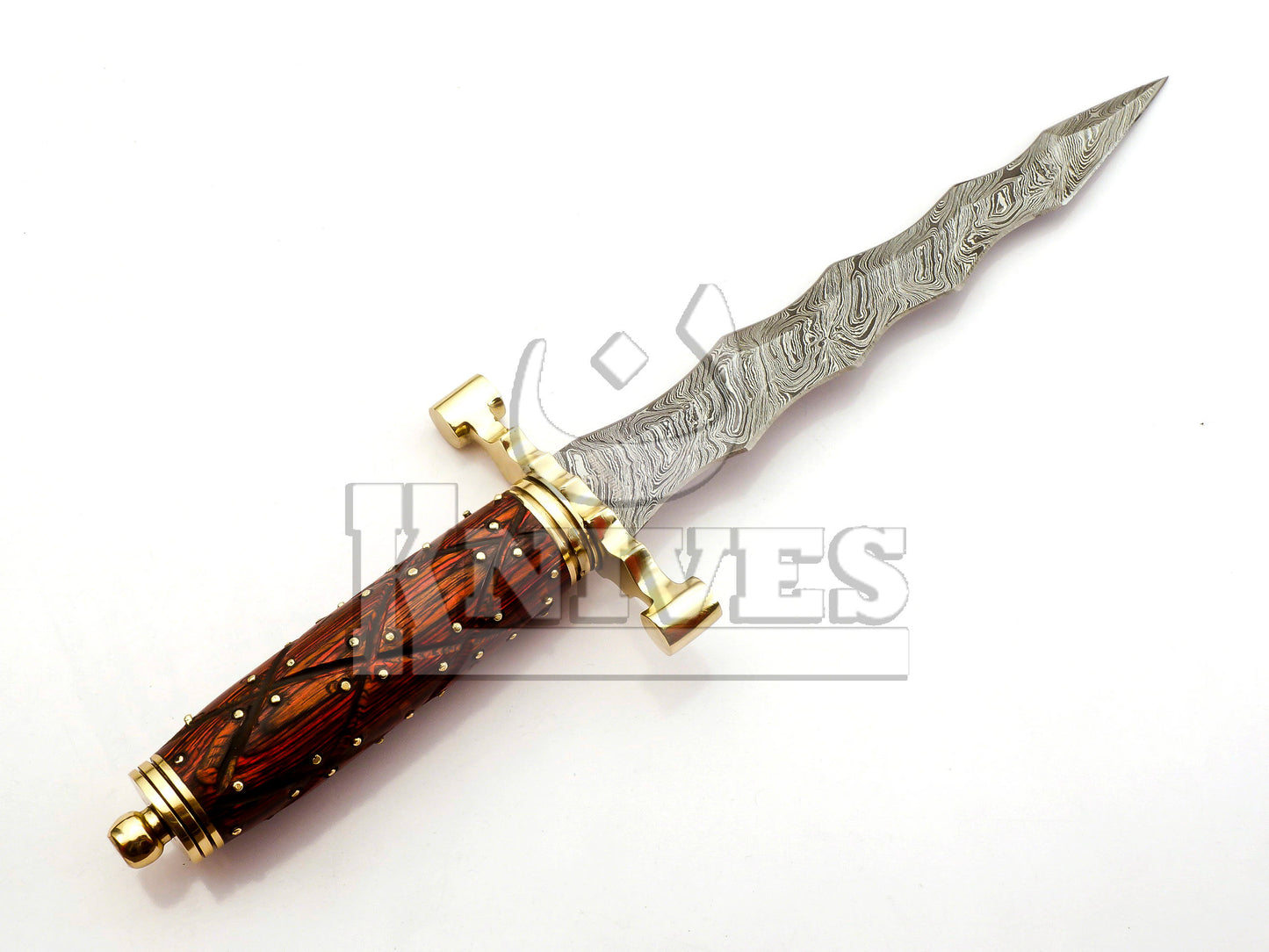 Damascus Steel Dagger with Wood with Aluminium Bolsters Handle