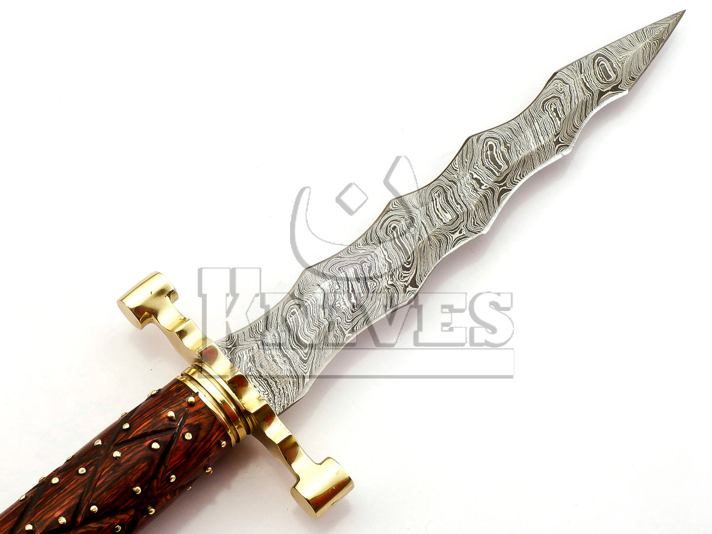 Damascus Steel Dagger with Wood with Aluminium Bolsters Handle