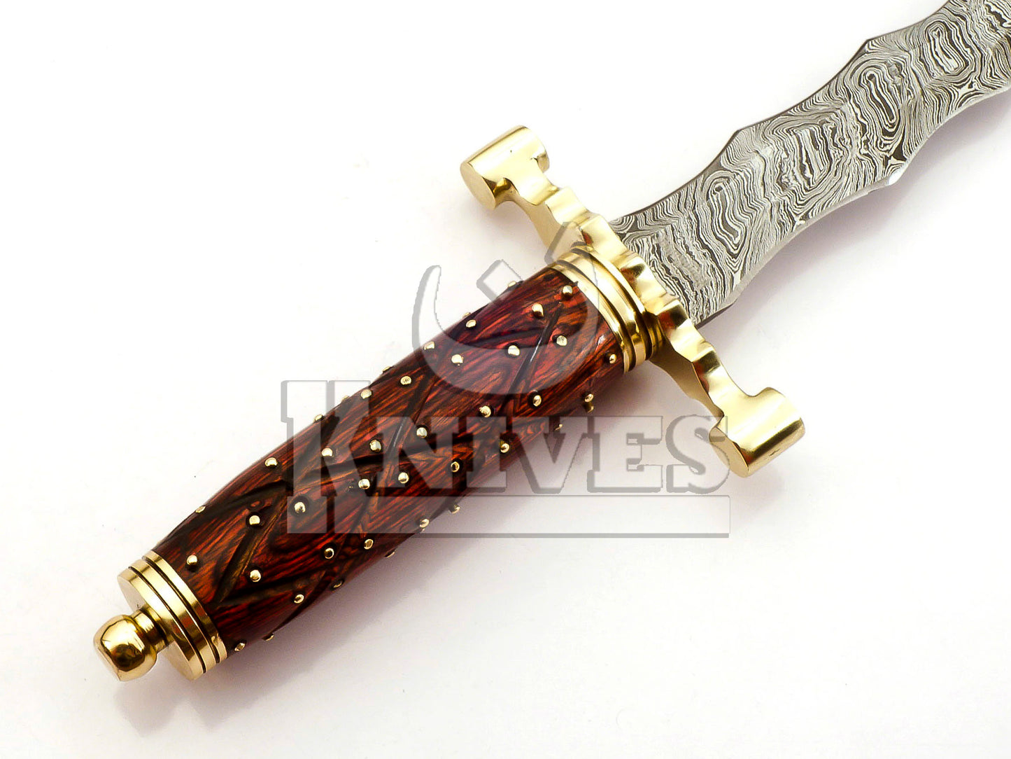 Damascus Steel Dagger with Wood with Aluminium Bolsters Handle