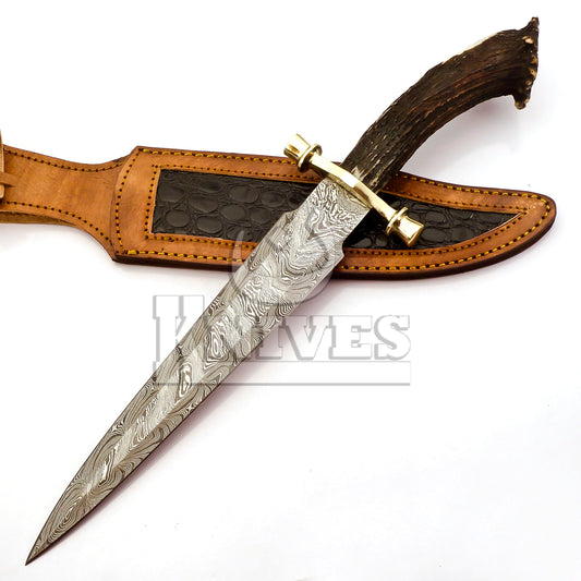 Damasus Steel Dagger with Stag Horn Handle