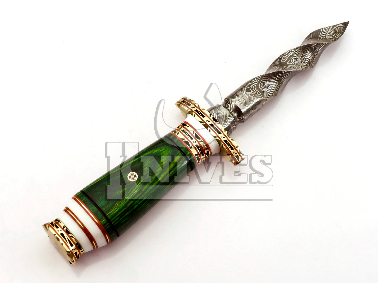 Damascus Steel Dagger with Kris Green Pakka Wood Handle