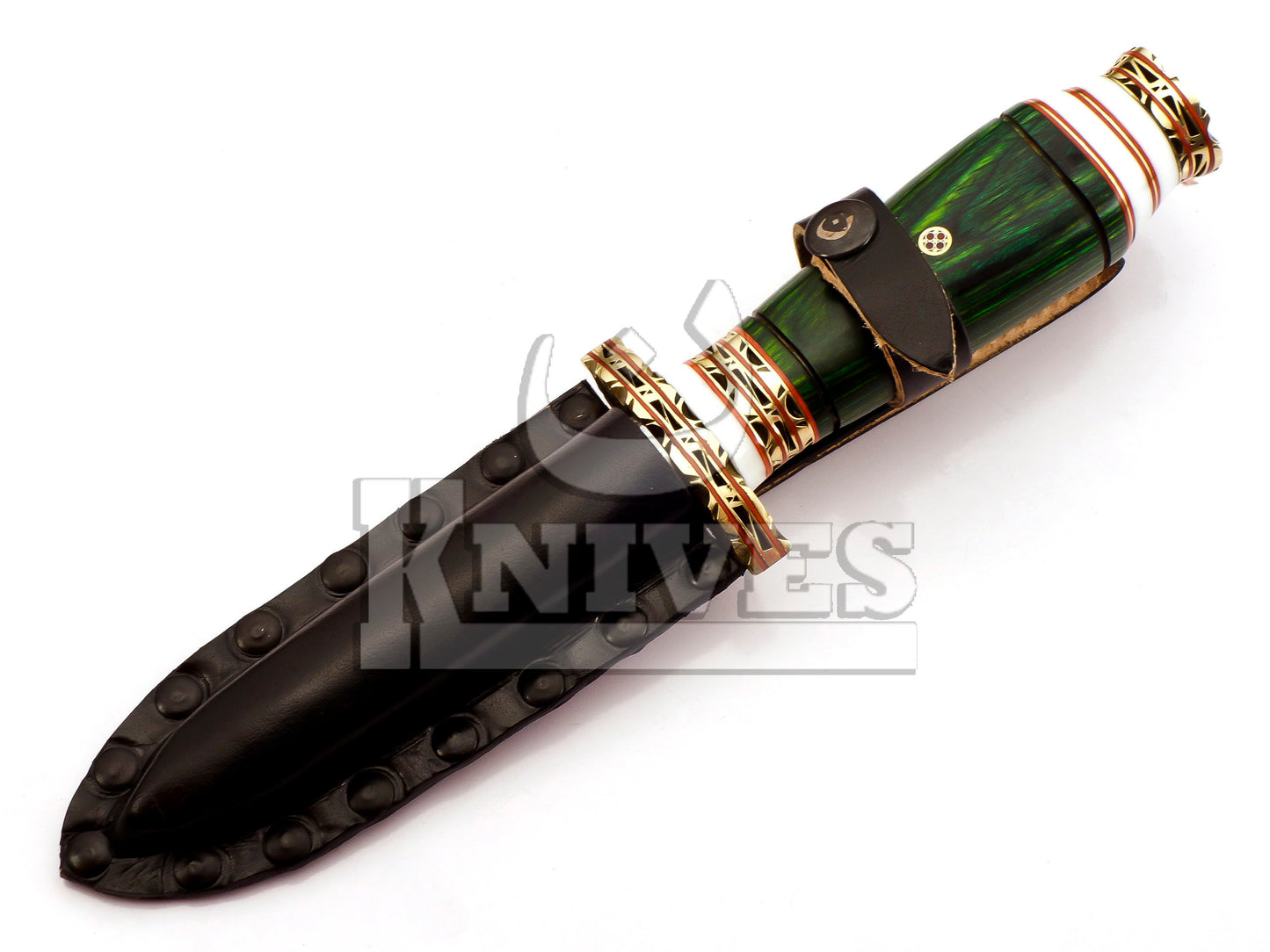 Damascus Steel Dagger with Kris Green Pakka Wood Handle