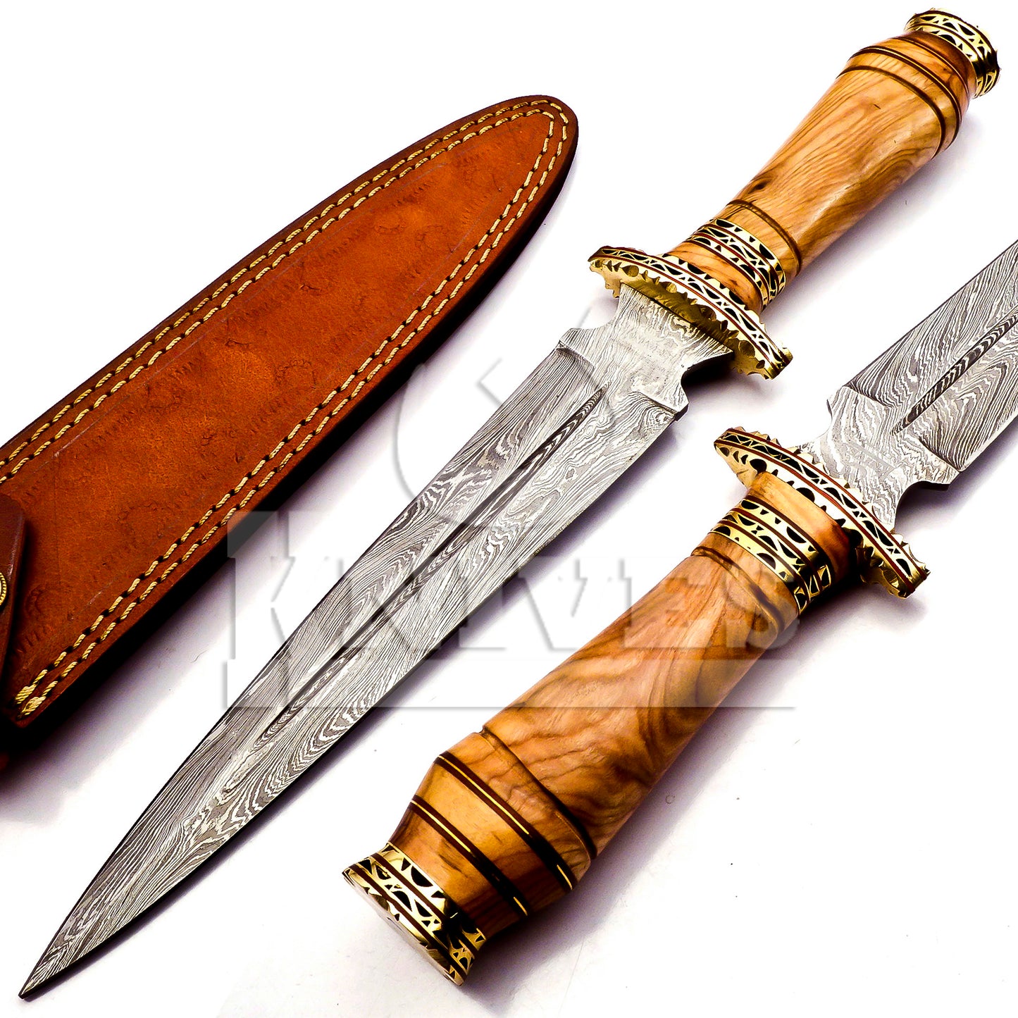 Damascus Steel Dagger with Olive Wood Handle