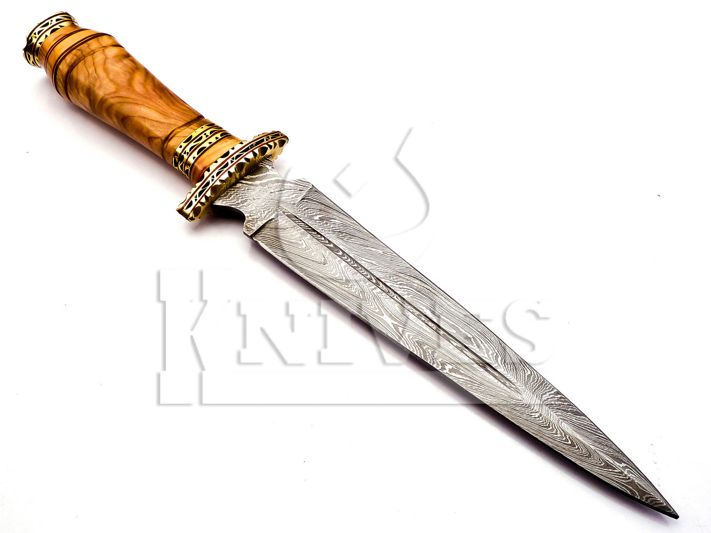 Damascus Steel Dagger with Olive Wood Handle