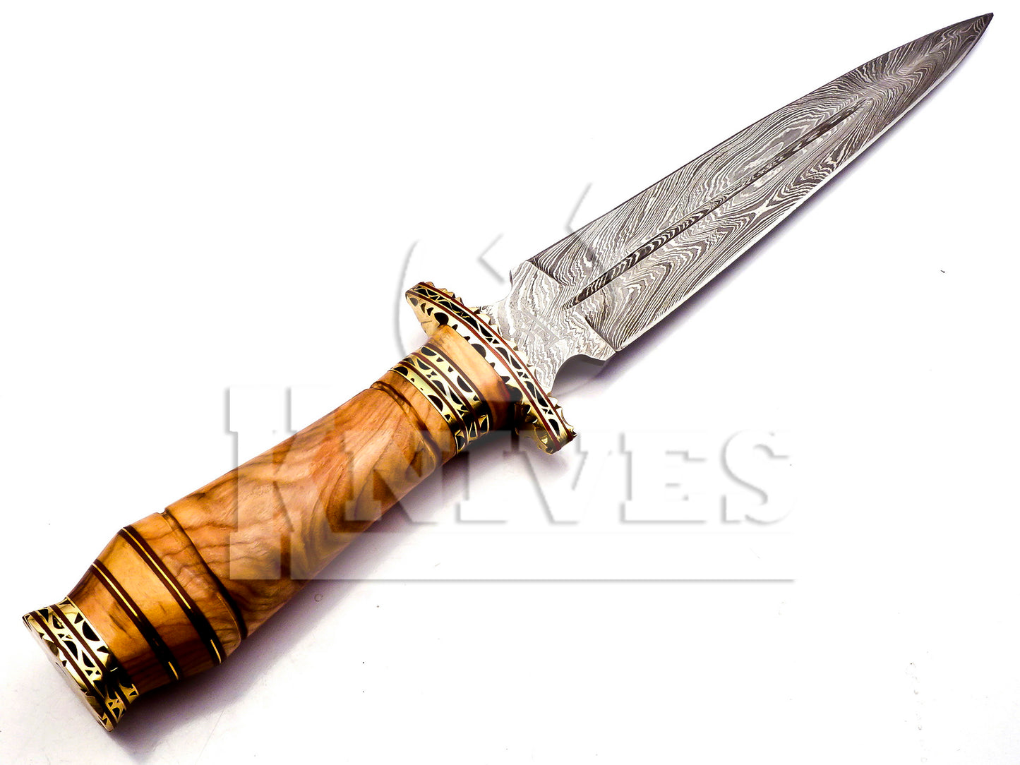 Damascus Steel Dagger with Olive Wood Handle