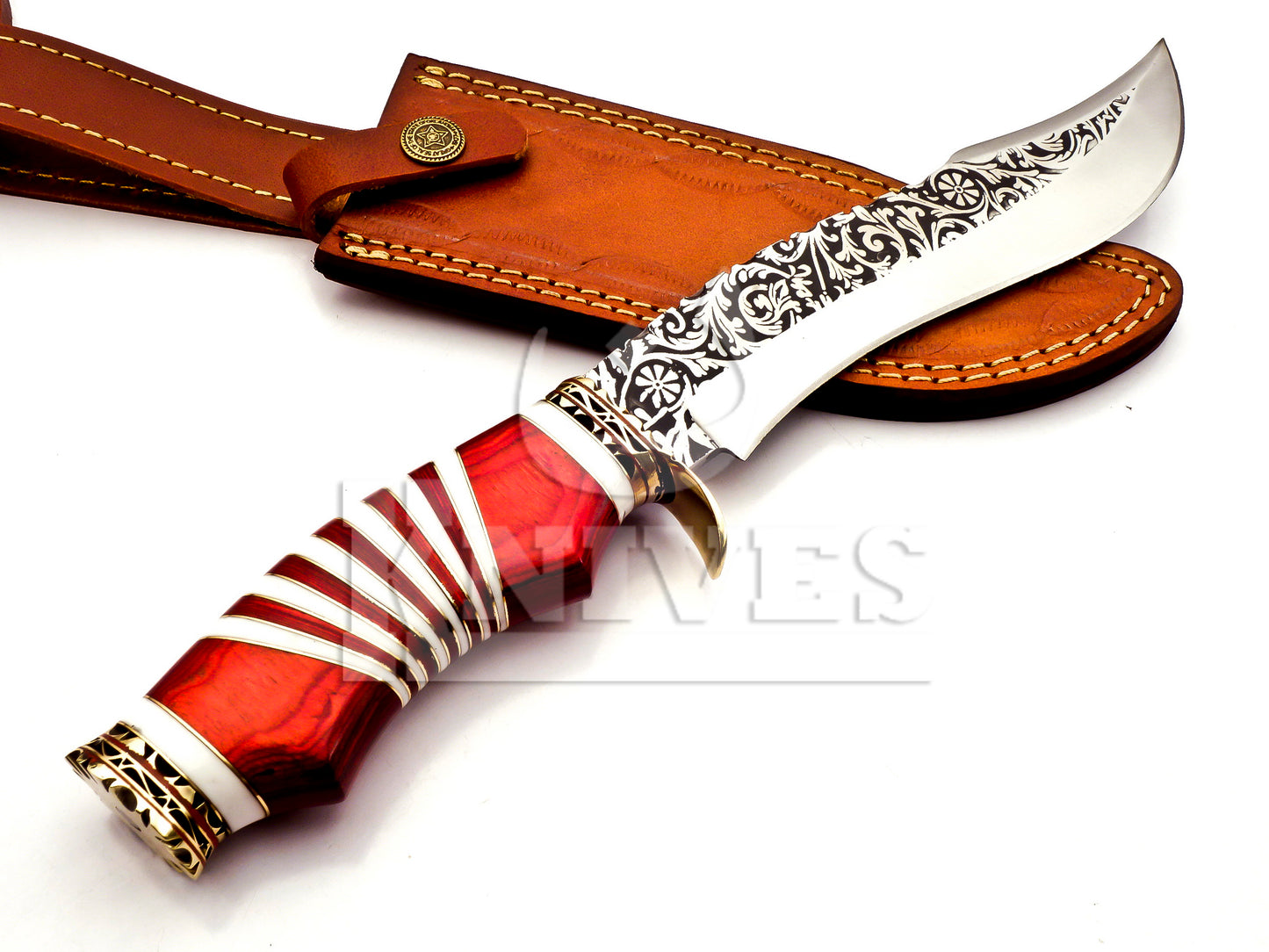 J2 Steel Collectible Bowie Knife with Red Pakka Wood