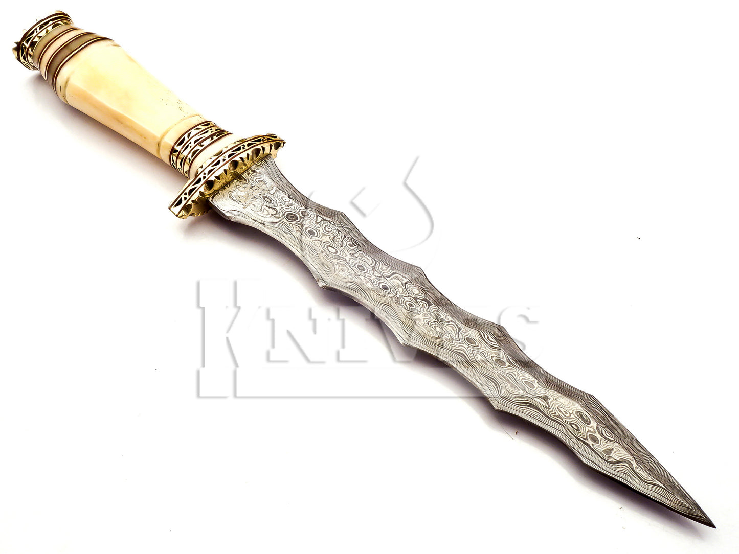 Damascus Steel Wavy Dagger with Camel Bone Handle